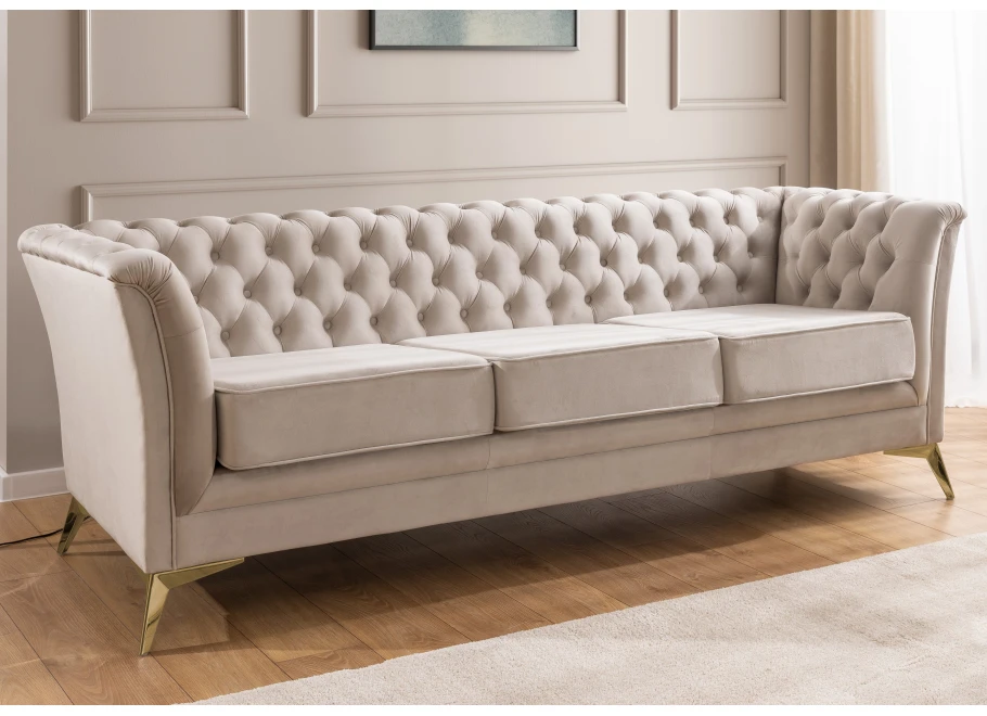 Sofa trzyosobowa pikowana Chesterfield HASSO BIS