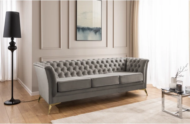 Sofa trzyosobowa pikowana Chesterfield HASSO BIS - design i funkcjonalnosc w parze