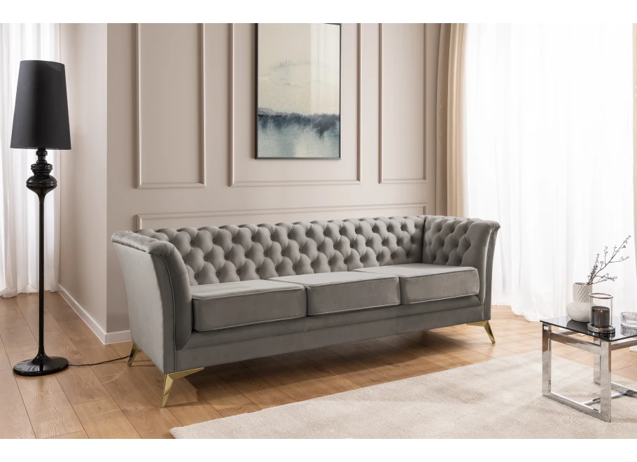 Sofa trzyosobowa pikowana Chesterfield HASSO BIS