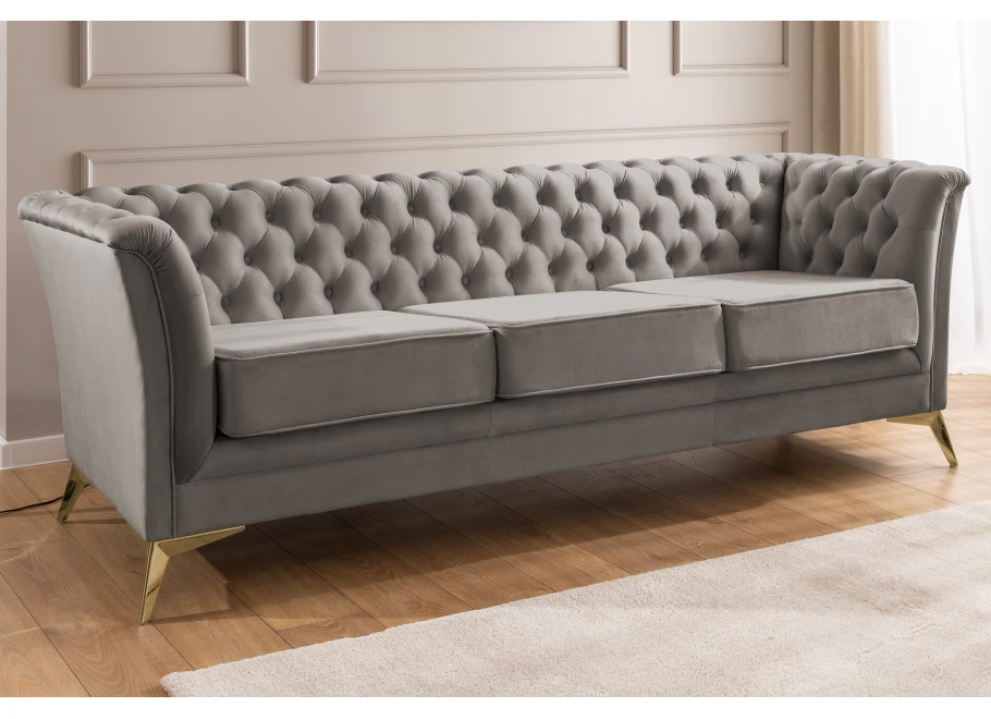 Sofa trzyosobowa pikowana Chesterfield HASSO BIS