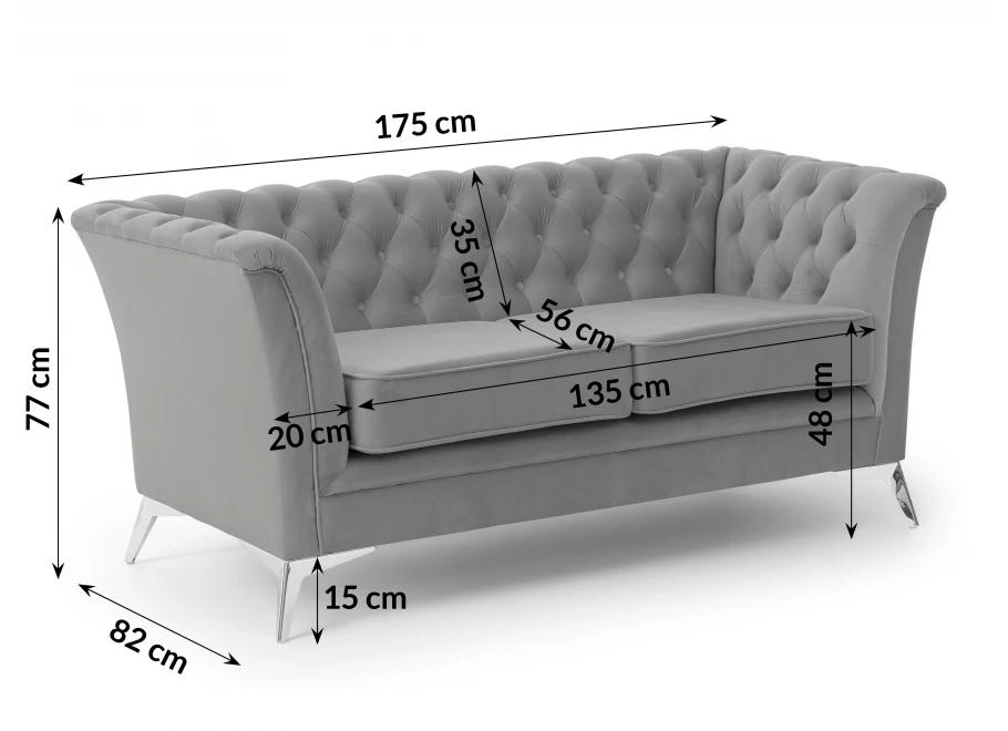 Sofa dwuosobowa pikowana Chesterfield HASSO BIS