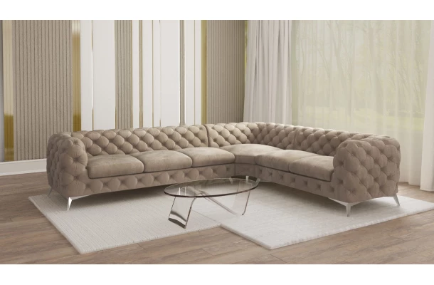 Narożnik sześcioosobowy luksusowy pikowany Chesterfield TEO 3+E+2 - bok