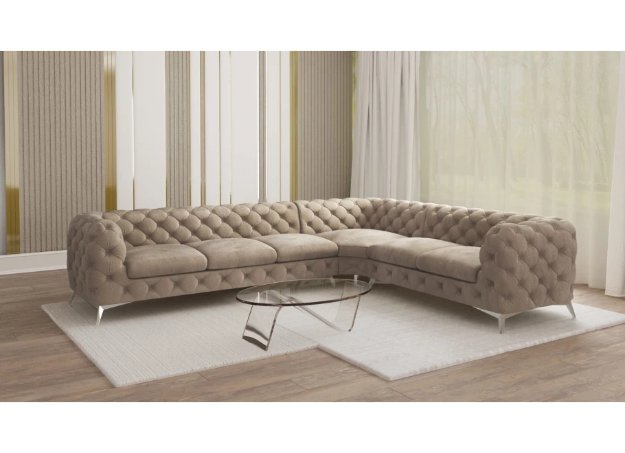Narożnik sześcioosobowy luksusowy pikowany Chesterfield TEO 3+E+2
