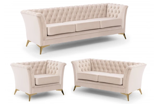 Zestaw mebli pikowanych Chesterfield 3+2+1 Hasso Bis - komplety