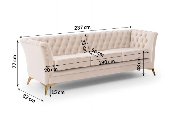 Zestaw mebli pikowanych Chesterfield 3+2+1 Hasso Bis - design i funkcjonalnosc w parze