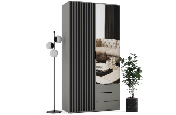 Szafa uchylna dwudrzwiowa z szufladami, lustrem i lamelami na wymiar Santi - design i funkcjonalnosc w parze