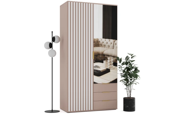 Szafa uchylna dwudrzwiowa z szufladami, lustrem i lamelami na wymiar Santi - design i funkcjonalnosc w parze