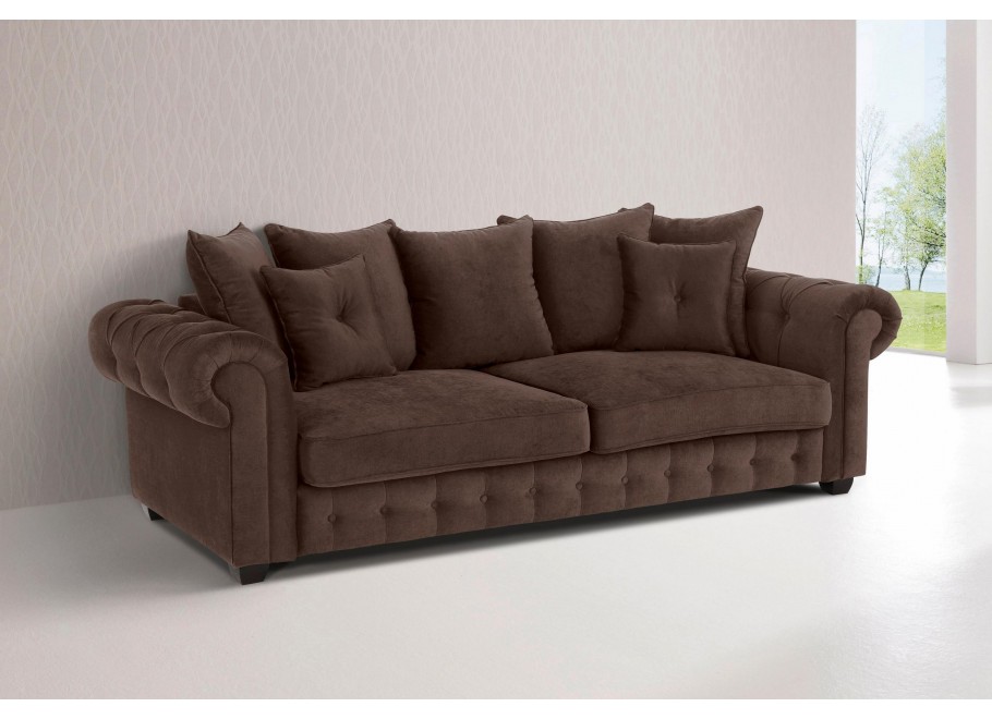 Kanapa trzyosobowa pikowana glamour LUZERN Brązowy welur 2