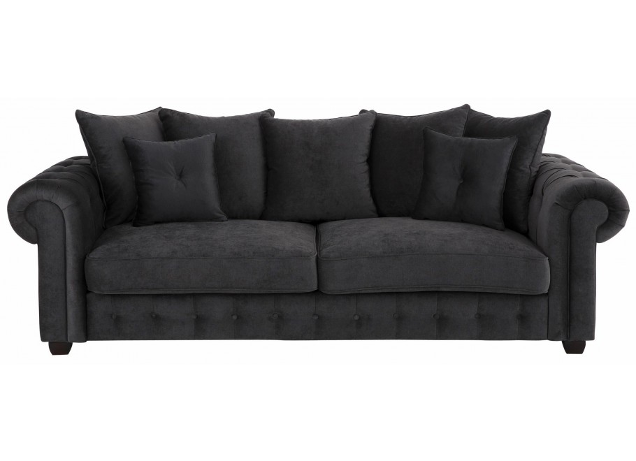 Kanapa trzyosobowa pikowana z poduszkami LUZERN Welurowa grafitowa 2