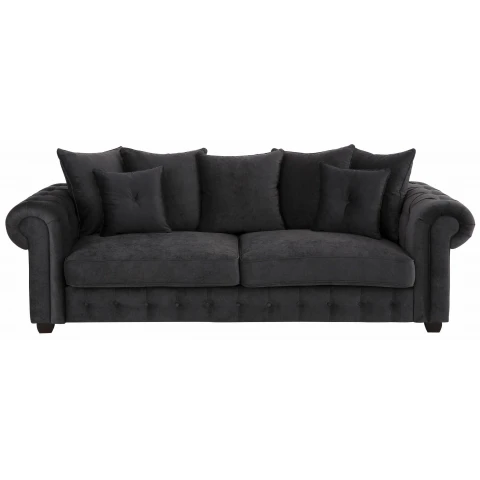 Kanapa trzyosobowa pikowana z poduszkami LUZERN Welurowa grafitowa