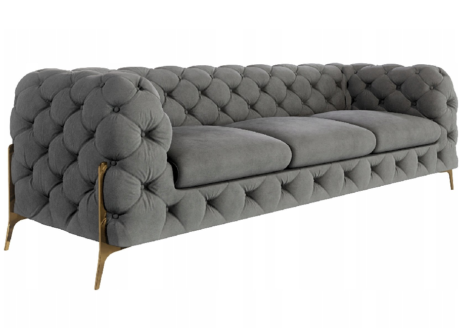 Sofa trzyosobowa pikowana w kolorze szarym Chesterfield TEO HIGH 3 - Riviera 91
