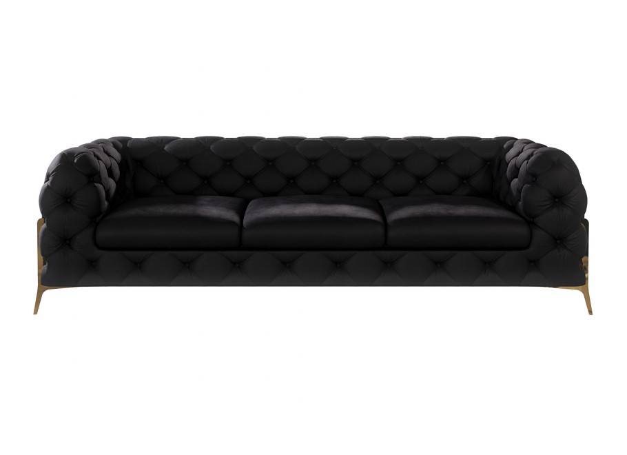 Czarna sofa trzyosobowa pikowana Chesterfield do salonu TEO HIGH 3 3