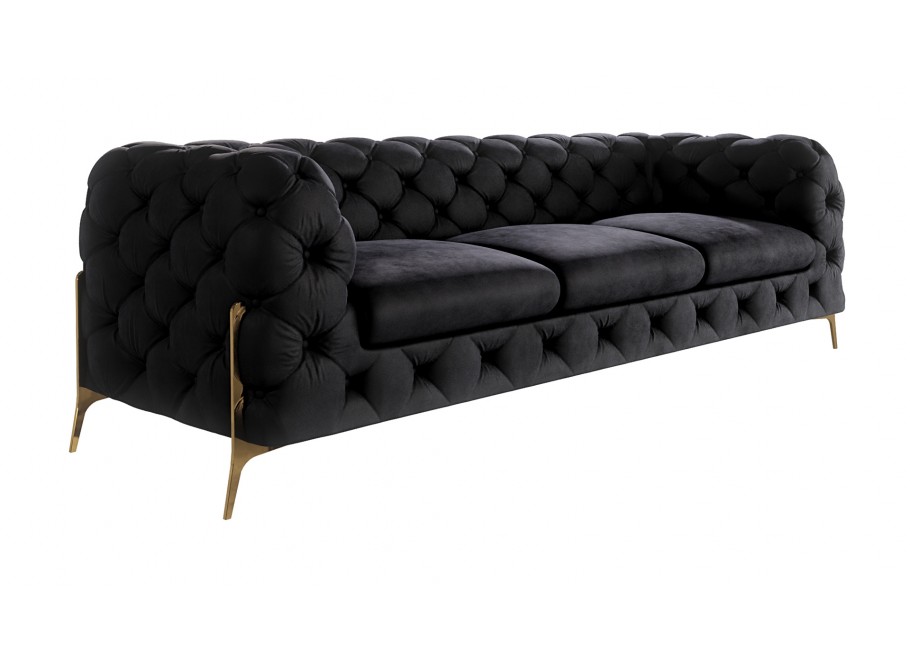 Czarna sofa trzyosobowa pikowana Chesterfield do salonu TEO HIGH 3