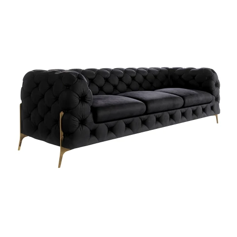 Czarna sofa trzyosobowa pikowana Chesterfield do salonu TEO HIGH 3