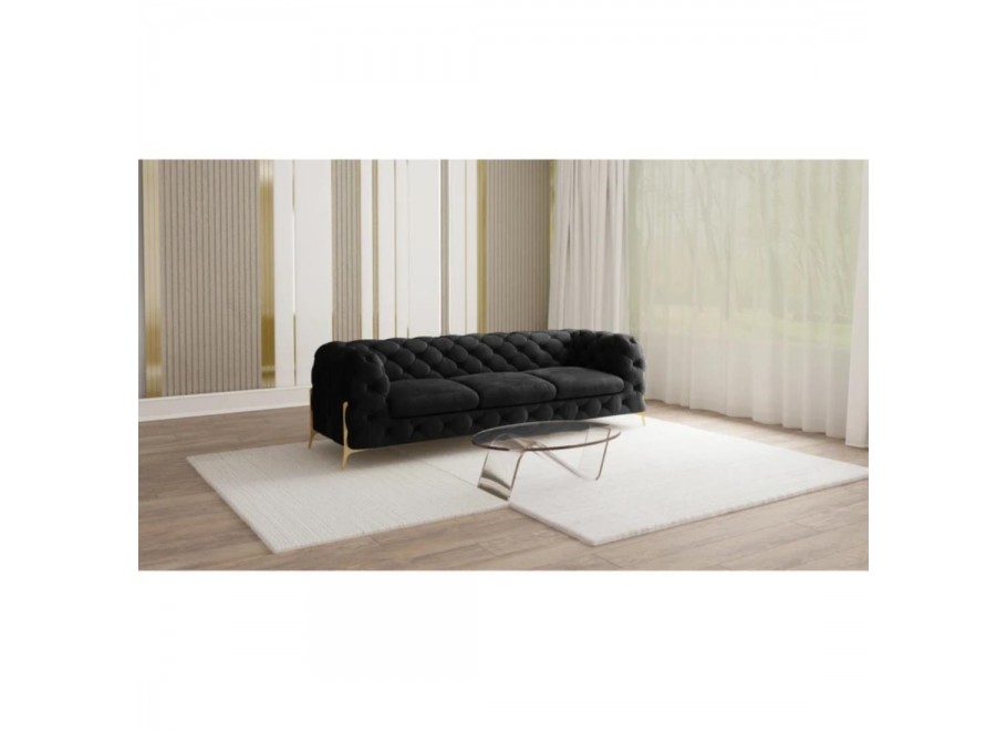 Czarna sofa trzyosobowa pikowana Chesterfield do salonu TEO HIGH 3 2