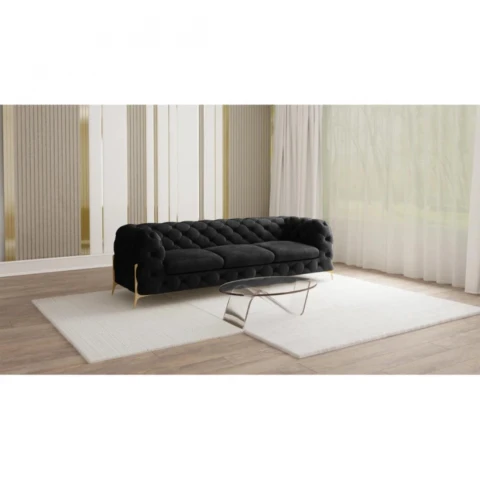 Czarna sofa trzyosobowa pikowana Chesterfield do salonu TEO HIGH 3