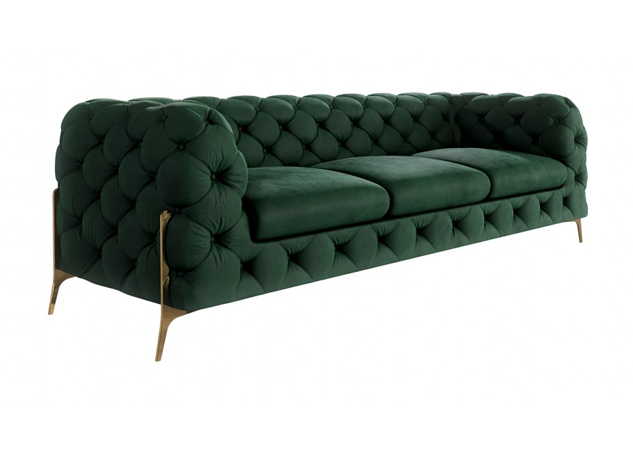 Sofa trzyosobowa w kolorze butelkowej zieleni pikowana Chesterfield TEO HIGH 3 1