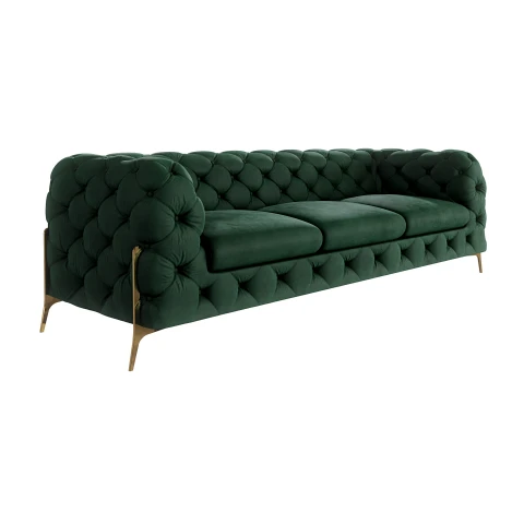 Sofa trzyosobowa w kolorze butelkowej zieleni pikowana Chesterfield TEO HIGH 3