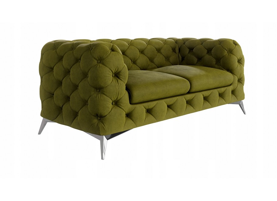 Sofa dwuosobowa TEO 2 oliwkowa, pikowana w stylu Chesterfield - Riviera 36