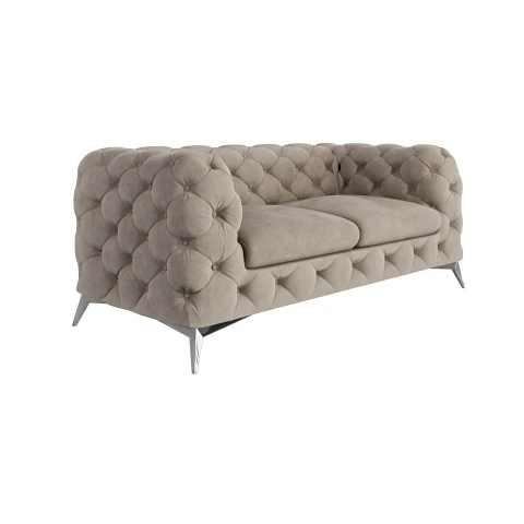 Elegancka sofa dwuosobowa jasnobeżowa, pikowana Chesterfield TEO 2
