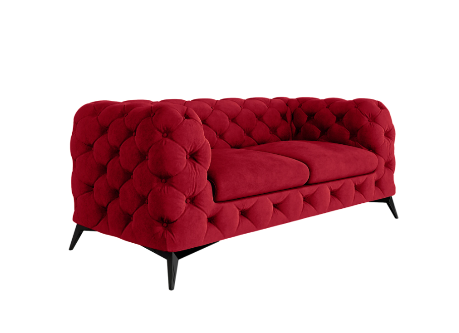 Czerwona welurowa sofa dwuosobowa pikowana Chesterfield TEO 2