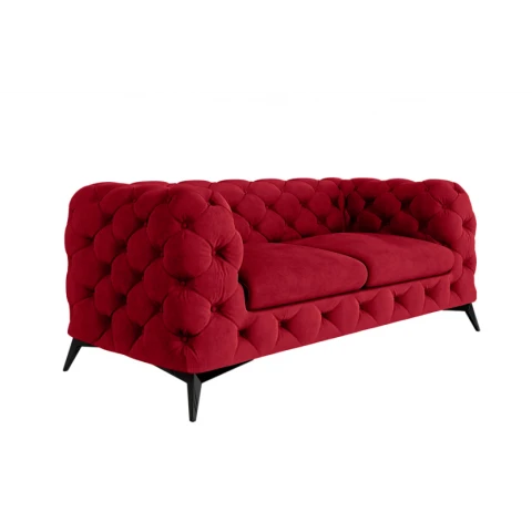 Czerwona welurowa sofa dwuosobowa pikowana Chesterfield TEO 2