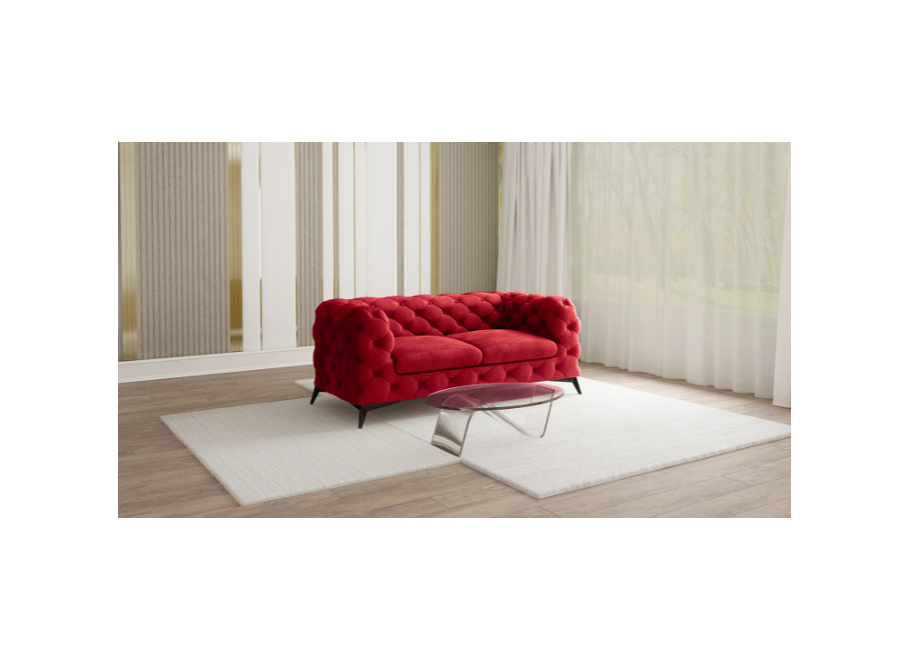 Czerwona welurowa sofa dwuosobowa pikowana Chesterfield TEO 2 2