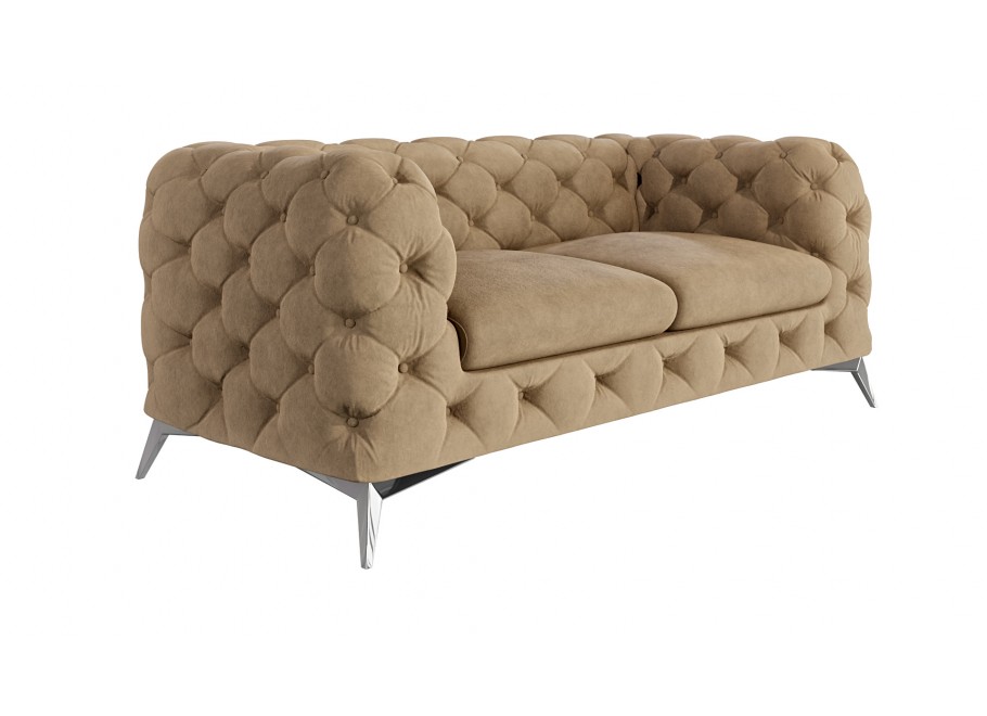 Elegancka mała sofa dwuosobowa pikowana Chesterfield TEO 2 - Ciepły beż