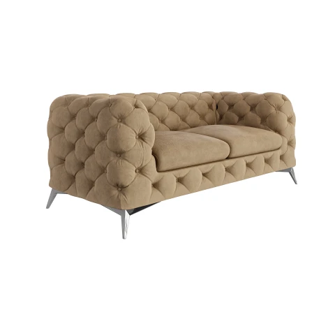 Elegancka mała sofa dwuosobowa pikowana Chesterfield TEO 2 - Ciepły beż