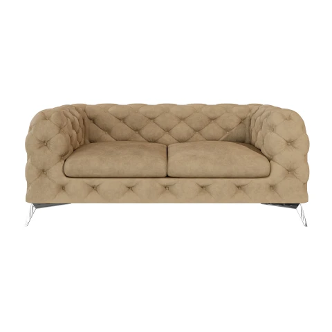 Elegancka mała sofa dwuosobowa pikowana Chesterfield TEO 2 - Ciepły beż