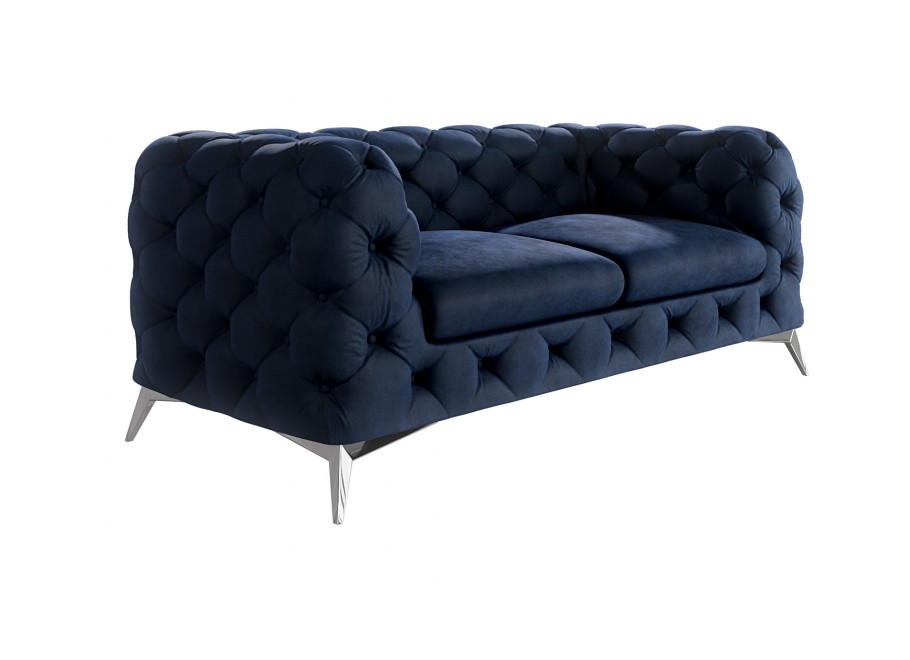 Nowoczesna sofa dwuosobowa granatowa, pikowana Chesterfield TEO 2