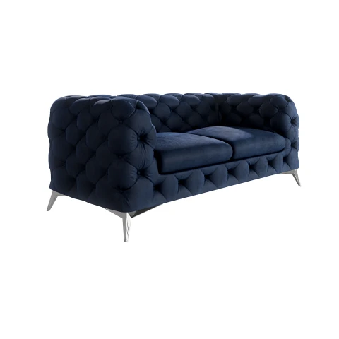 Nowoczesna sofa dwuosobowa granatowa, pikowana Chesterfield TEO 2