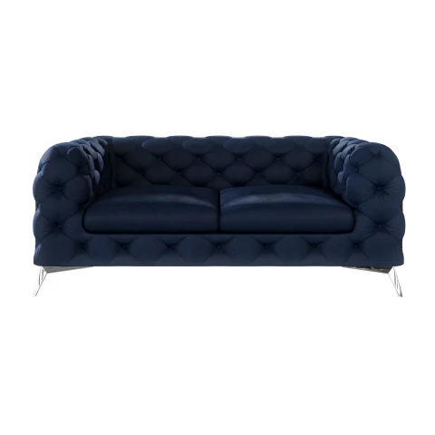 Nowoczesna sofa dwuosobowa granatowa, pikowana Chesterfield TEO 2