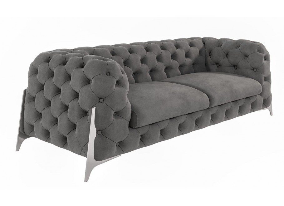 Szara sofa trzyosobowa pikowana Chesterfield na metalowych nóżkach KALIFORNIA 3 - Riviera 91