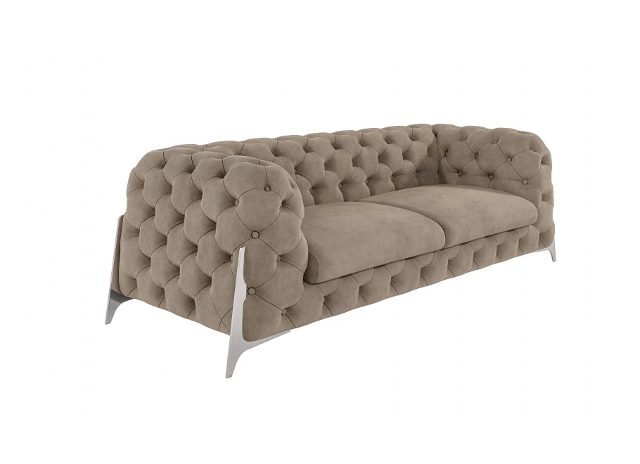 Wygodna sofa beżowa welurowa, trzyosobowa pikowana KALIFORNIA 3