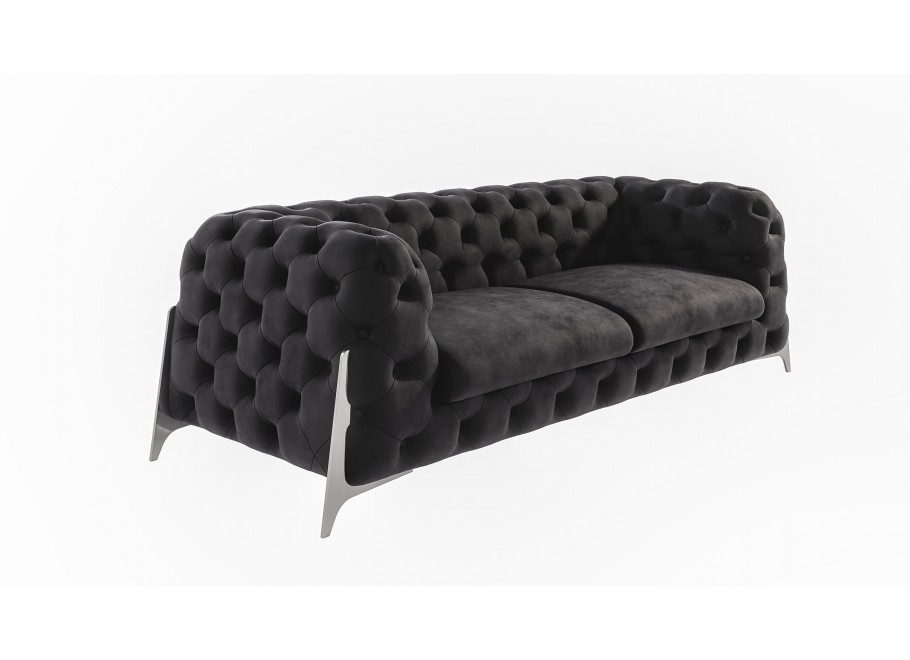 Sofa welurowa czarna, trzyosobowa pikowana do salonu KALIFORNIA 3