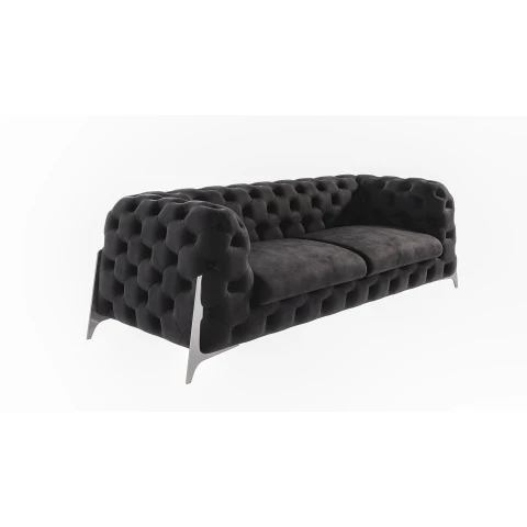 Sofa welurowa czarna, trzyosobowa pikowana do salonu KALIFORNIA 3
