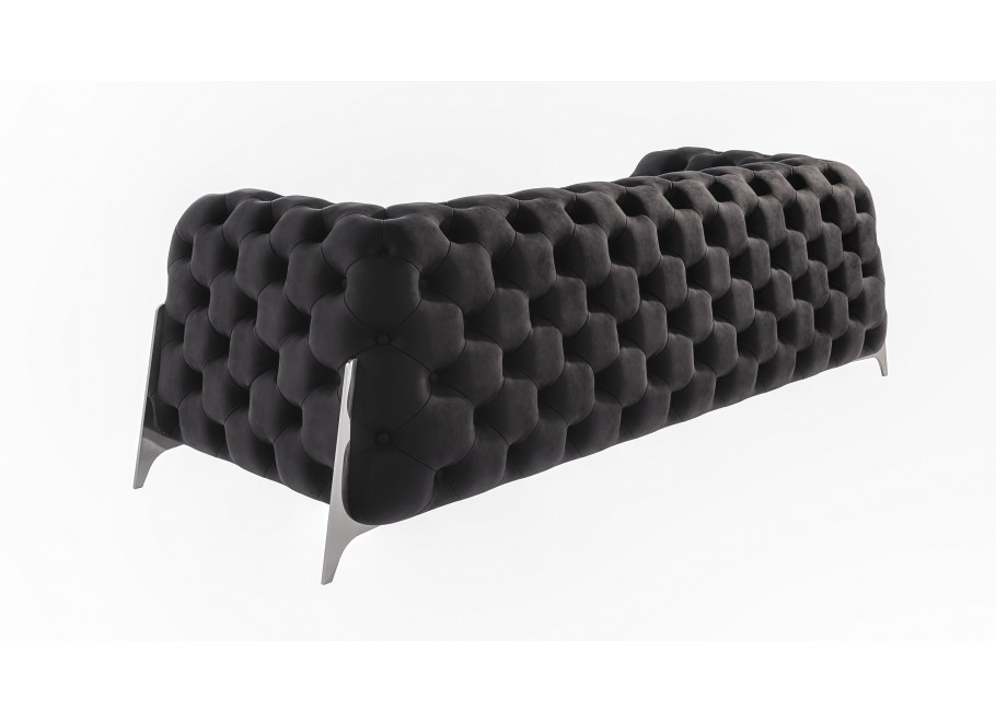 Sofa welurowa czarna, trzyosobowa pikowana do salonu KALIFORNIA 3 3