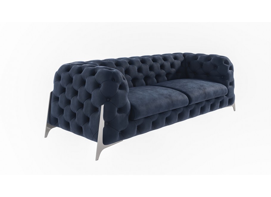 Granatowa sofa trzyosobowa pikowana na wysokich nogach KALIFORNIA 3