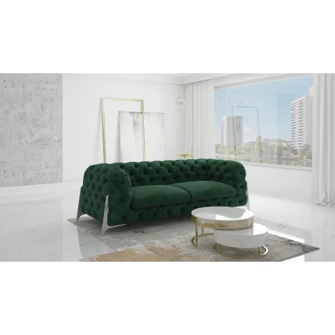 Sofa butelkowa zieleń trzyosobowa pikowana Chesterfield KALIFORNIA 3
