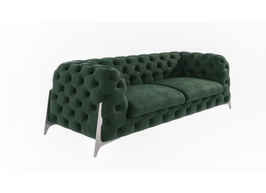Sofa butelkowa zieleń trzyosobowa pikowana Chesterfield KALIFORNIA 3