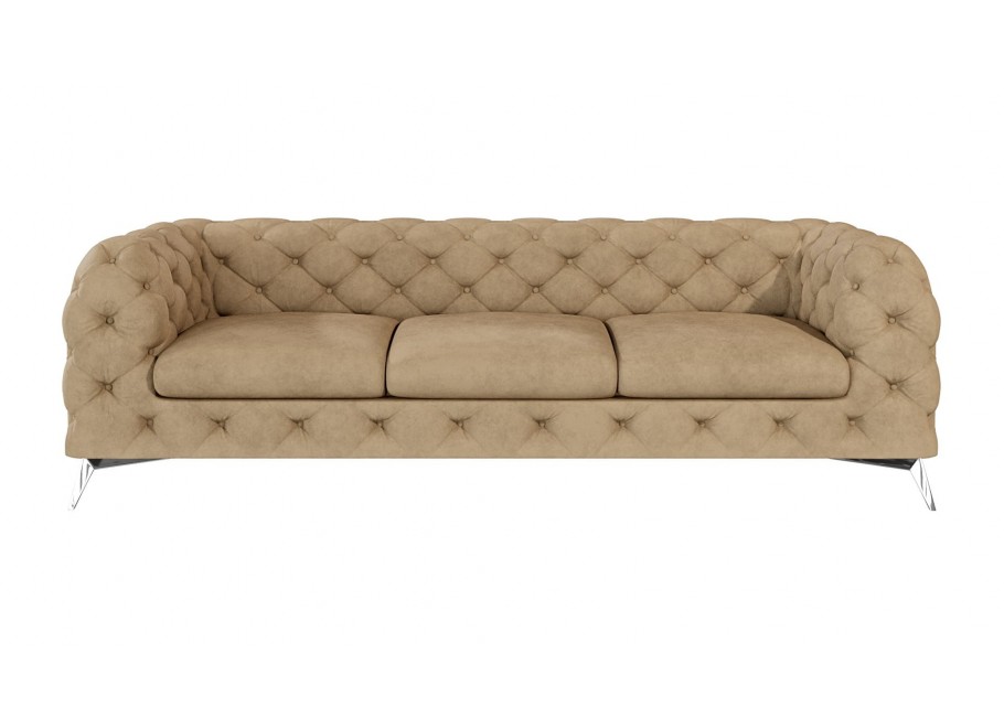 Beżowa sofa trzyosobowa na metalowych nóżkach, pikowana Chesterfield TEO 3 - Riviera 24