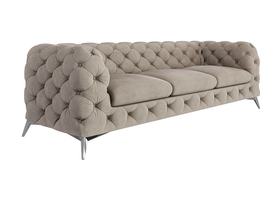 Trzyosobowa sofa Jasnobeżowa, pikowana Chesterfield TEO 3 - Idealna do salonu