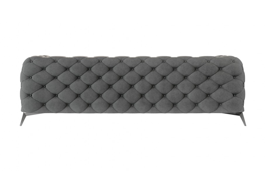 Elegancka Szara sofa welurowa, trzyosobowa pikowana Chesterfield TEO 3 3