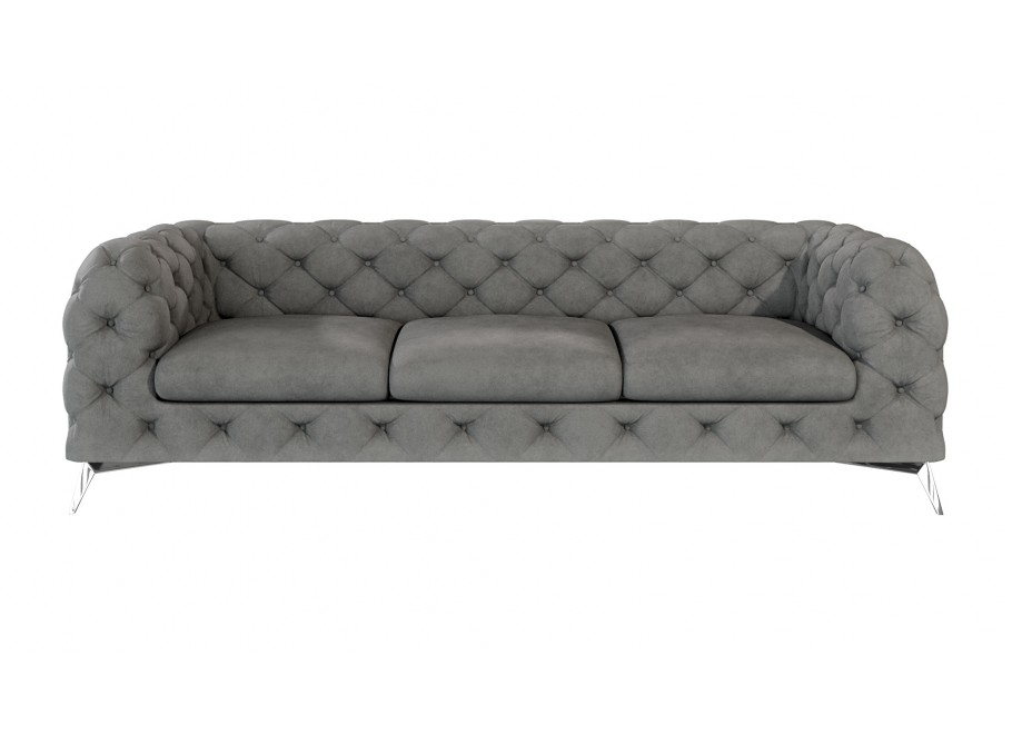 Elegancka Szara sofa welurowa, trzyosobowa pikowana Chesterfield TEO 3 2