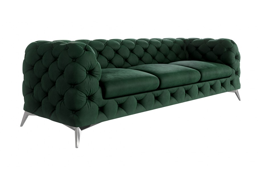 Sofa w kolorze butelkowej zieleni, trzyosobowa pikowana Chesterfield TEO 3