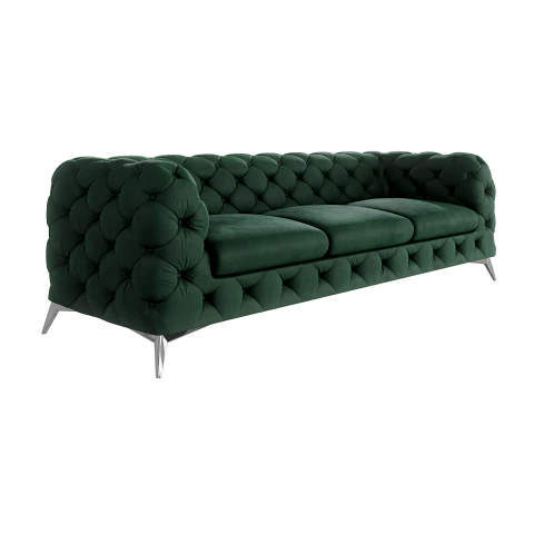 Sofa w kolorze butelkowej zieleni, trzyosobowa pikowana Chesterfield TEO 3