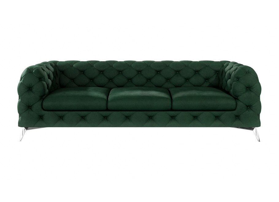 Sofa w kolorze butelkowej zieleni, trzyosobowa pikowana Chesterfield TEO 3 2