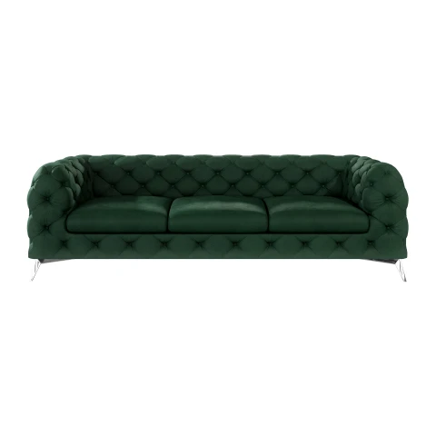 Sofa w kolorze butelkowej zieleni, trzyosobowa pikowana Chesterfield TEO 3