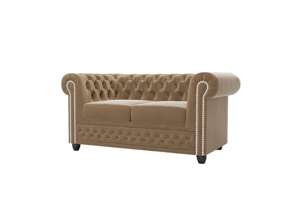 Beżowa dwuosobowa sofa pikowana na drewnianych nóżkach Chesterfield FELIX 2